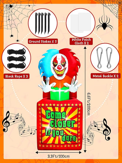 6.6 FT Halloween Inflatables Animated Clown with Music, Kalolary Circus Clown Box Outdoor Decorations Blow Up Yard with Built-in LEDs for Indoor Outdoor Party Garden Lawn Decor