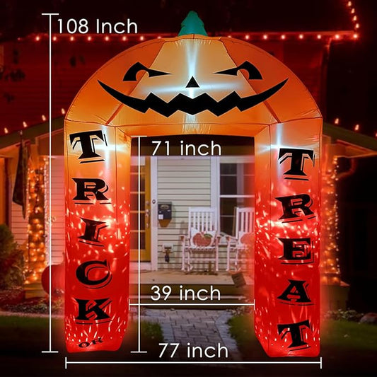 BLOWOUT FUN Halloween Decorations 9 FT Halloween Inflatable Pumpkin Archway Decor, Large Blow Up Yard Decorations with Built-in Blower & Fire LED Lights, Halloween Inflatables for Lawn Garden Party