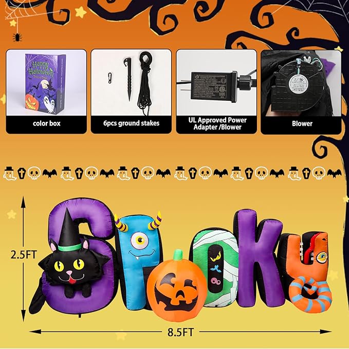 WONDER GARDEN Halloween Inflatable Outdoor Decoration - Spooky Blow Up Halloween Inflatables with Black Cat and Pumpkin Yard Party Garden Lawn Decor