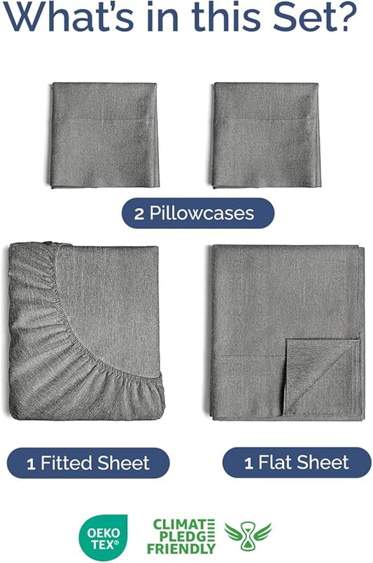 Extra Deep Twin Sheet Set - 4 Piece Breathable and Cooling Sheets - Hotel Luxury Bed Sheets Set - Easy Fit - Soft, Wrinkle Free and Comfy Sheets Set - Heathered Grey Sheet Set with Extra Deep Pockets