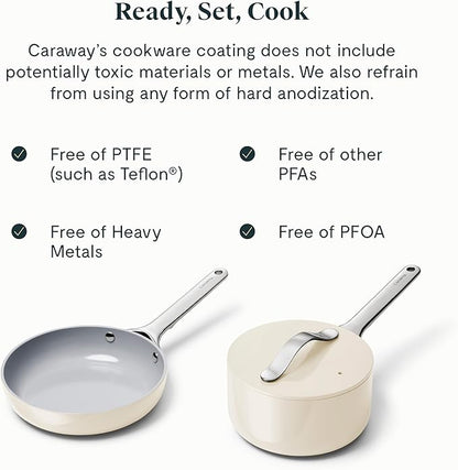 Caraway Mini Cookware Set - Non-Stick Ceramic Fry Pan (1.05 qt, 8") & Sauce Pan (1.75 qt) - Non Toxic, PTFE & PFOA Free - Oven Safe & Stovetop Agnostic (Gas, Electric & Induction) - Cream