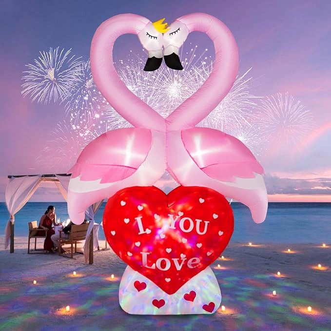 6FT Valentines Day Inflatables Couple's Swan with Love Heart, LED Lighted Valentines Blow up Yard Decorations, Romantic Valentines Day Decor for Party Anniversary Wedding Propose Garden Lawn