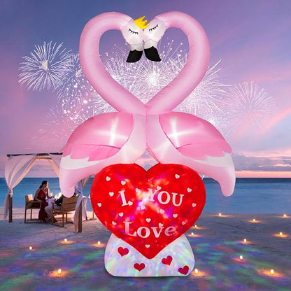 6FT Valentines Day Inflatables Couple's Swan with Love Heart, LED Lighted Valentines Blow up Yard Decorations, Romantic Valentines Day Decor for Party Anniversary Wedding Propose Garden Lawn