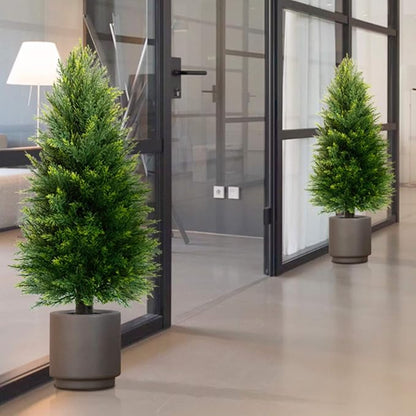Set of 2 Artificial Cedar Topiary Trees, 3 FT Tall | UV-Resistant for Outdoor & Indoor Use | Lifelike Fake Plants for Front Porch, Patio & Office Decor