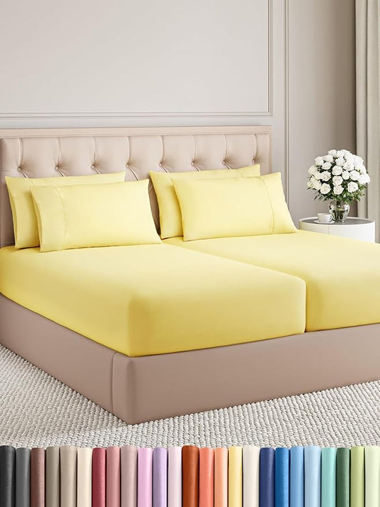CGK Linens Split King 7 Piece Sheet Set - Cooling Sheets for Hot Sleepers - Hotel Luxury Bedding Set with 8-16 Inch Deep Pockets - 1 Flat & 2 Fitted & 4 Pillowcases - Soft & Wrinkle Free - Split King