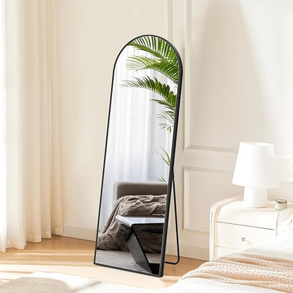 Sweetcrispy 59"x16" Arched FFull Length Mirror, Standing or Leaning Full Body Mirror with Aluminum Alloy Thin Frame, Suitable for Bedroom or Cloakroom,Black