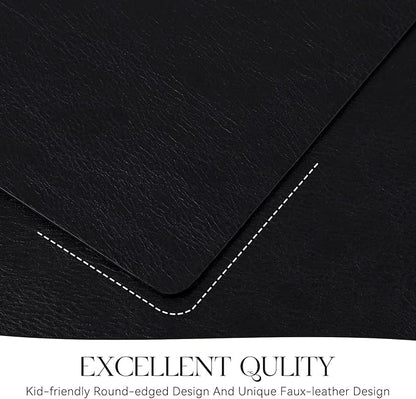 MOSAYT Vinyl Placemats Set of 12-12 X 17 Inch - Faux Leather 100% Waterproof Oil-Proof Wipeable PU Place Mats, Heat Resistant Reversible Table Mats for Kitchen, Dining, Outdoor (Black)