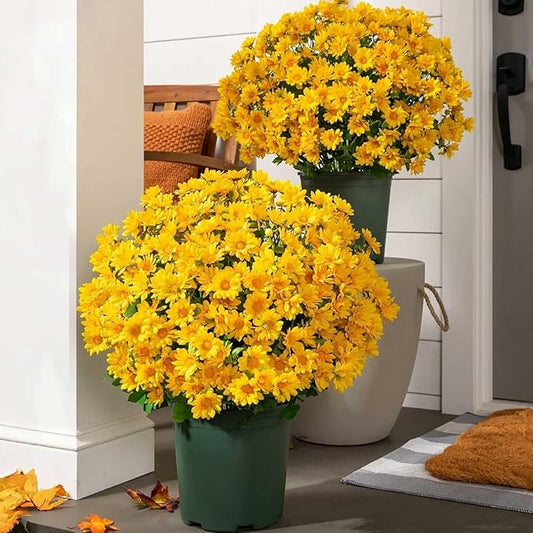 CUJMH 5 Bundles Artificial Mums for Outdoors,Funsdecor Mums,UV Resistant No Fade for Outside Porch Garden Pots Planters Autumn Fall Decor,Look Real, Full, Vibrant