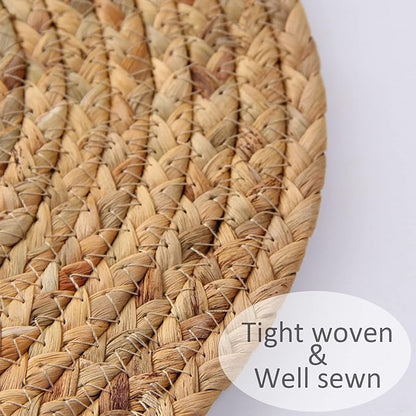 Square Woven Placemats Set of 4 Straw Table Placemat Extra Wide Braided Rattan Place Mats for Square Plates Farmhouse Placemat Wipeable Wicker Outdoor Placemats for Patio Table 13.4''