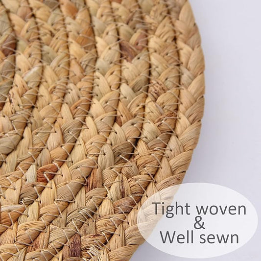 Square Woven Placemats Set of 4 Straw Table Placemat Extra Wide Braided Rattan Place Mats for Square Plates Farmhouse Placemat Wipeable Wicker Outdoor Placemats for Patio Table 13.4''