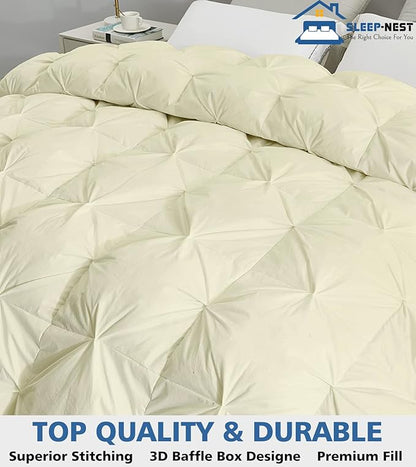 SLEEP-NEST All Season Luxury - Full Size Comforter 82x86 - Down Alternative 1 Piece Pinch Pleat Quilt with 8 Tabs - Ultra Soft, Lightweight Hotel Style Breathable Bedding, Pintuck Blanket - Ivory
