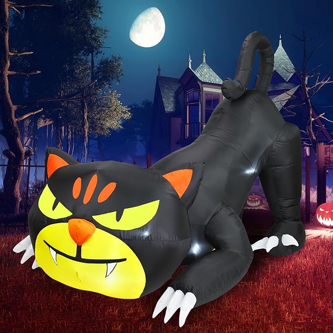7FT Dia Halloween Inflatable Black Cat with Build-in LED Lights, Blow up Black Cat Inflatable Outdoor Indoor Decoration Large Party Yard Decoration