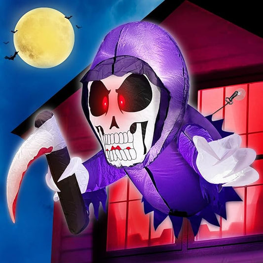 TURNMEON 3.5 Ft Halloween Inflatable Scary Grim Reaper Ghost Broke Out from Window Outdoor Halloween Decorations with Build-in LED Lights Blow Up Halloween Decor Party Outside Indoor Yard Garden Lawn