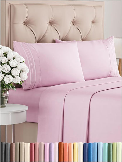 Cal King Size 4 Piece Sheet Set - Comfy Breathable & Cooling Bed Sheets Set - Hotel Luxury Bedding for Women, Men, Kids, Teens, Boys & Girls - Deep Pockets, Soft, Wrinkle Free - Oeko-Tex - Light Pink