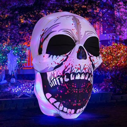 GOOSH 4 FT Halloween Inflatables Skull Outdoor Decorations Blow Up Yard Scary Colorful Dimming Skull with Built-in Magic LEDs for Garden Lawn Indoor Party Decor