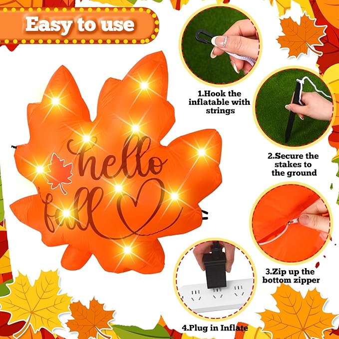 VIHOSE Fall Inflatable Decorations 5. 25 ft Thanksgiving Blow up Decor Fall Maple Leaves LED Lights Inflatable Decoration for Autumn Harvest Indoor Outdoor Yard Garden Lawn Party