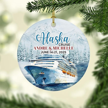 Personalized Alaska Cruise Ornaments - Custom Text and Date Family Cruise Keepsakes for Christmas Tree