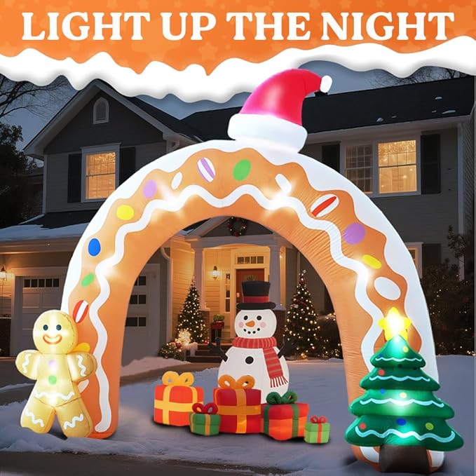 GARIG 13FT Christmas Inflatables Gingerbread Archway Outdoor Decorations, Christmas Blow Up Yard Decorations with Built-in LEDs for Xmax Outdoor Party, Yard, Garden