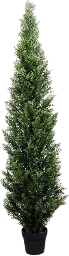 6 Feet Pre-Potted Evergreen Outdoor Artificial Cedar Tree Privacy Screen for Front Porch Decor, Outdoor Entryway Decor Fake Tree, Tall Faux Tree with UV Resistant Coating (1 Pack)