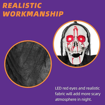 Halloween Decorations Outdoor and Indoor,67" Scary Hanging Ghosts,Halloween Grim Reaper Skeleton with Light-Up Eyes and Creepy Sound,Party Decorations for Yard,Haunted House Decor