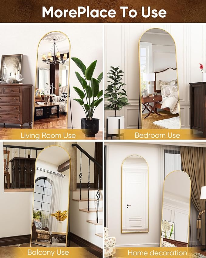 Antok Full Length Mirror, 65"x22" Floor Mirror Freestanding, Full Body Floor Standing Mirror with Stand for Bedroom, Hanging Mounted for Living Room Cloakroom, Gold