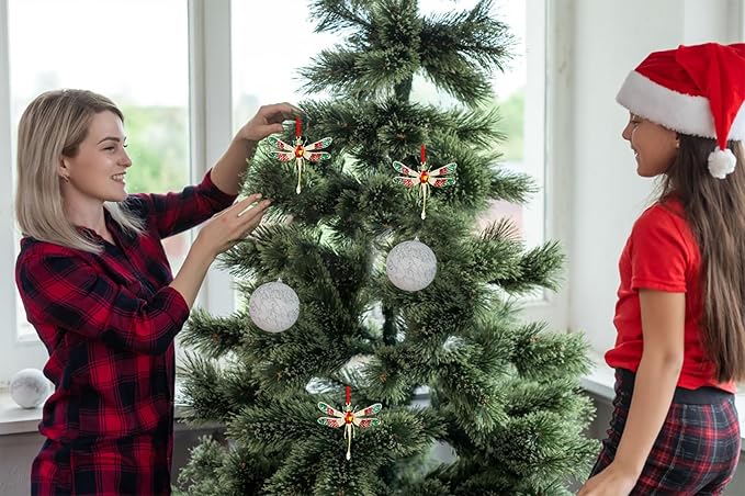 WhatSign 2025 Dragonfly Christmas Ornaments - Metal Hangning Ornaments for Christmas Tree Decorations Gifts for Kids Women Girls