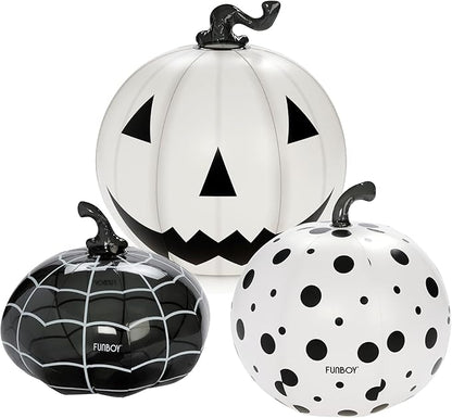 FUNBOY Giant Inflatable Light-Up Halloween Pumpkins 3 Pack, 31'', 23'' and 20'', Black & White Scary Halloween Decorations, Indoor/Outdoor