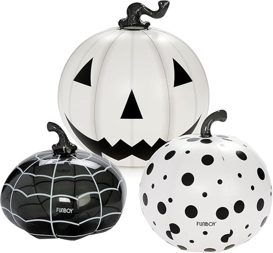 FUNBOY Giant Inflatable Light-Up Halloween Pumpkins 3 Pack, 31'', 23'' and 20'', Black & White Scary Halloween Decorations, Indoor/Outdoor