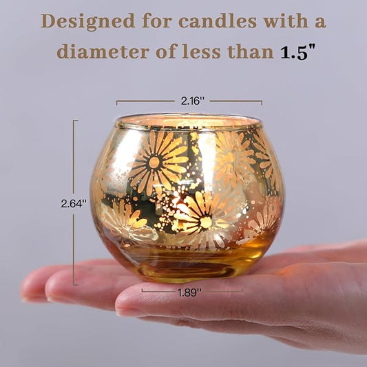 Gold Mercury Glass Votive Candle Holders Set of 12, Round Tealight Candle Holders Bulk for Table Centerpieces, Weddings, Shower Gifts, Party Decorations