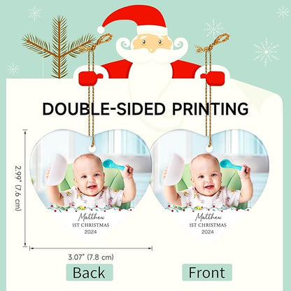 Baby's First Christmas Ornament 2025, Personalized Photo Christmas Ornaments, Custom Name Keepsake Ornament for Newborn Baby, New Baby Gift, Ceramic Christmas Tree Ornament
