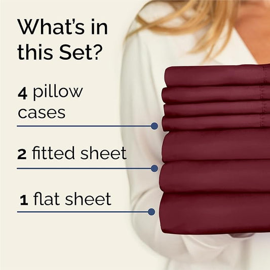 CGK Linens Split King 7 Piece Sheet Set - Cooling Sheets for Hot Sleepers - Hotel Luxury Bedding Set with 8-16 Inch Deep Pockets - 1 Flat & 2 Fitted & 4 Pillowcases - Soft & Wrinkle Free - Split King
