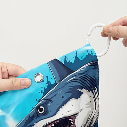 AILONEN Blue Shark Shower Curtain,Scream Shark Bath Curtain Gifts for Kids,Ocean Animal Polyester Waterproof with 12 Plastic Hooks, 48" W*72" H Blue