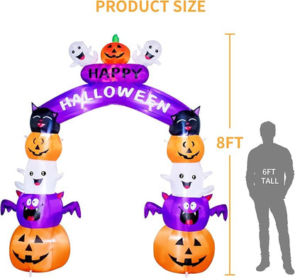 8FT Halloween Stacked Pumpkin Arch Inflatable Decoration Pumpkin Archway Blow up Inflatable Decorationswith LED Lights Indoor Outdoor Yard Garden Holiday Display for Halloween Party