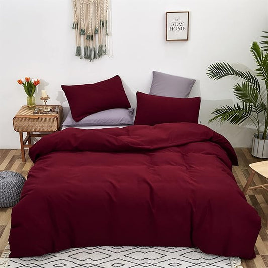 Cottonight Dark Red Comforter King Burgundy Bedding Chic Modern Wine Red Blanket Quilt Breathable Cotton Modern Solid Blackish Red Comforter Set for Women Men King Bed