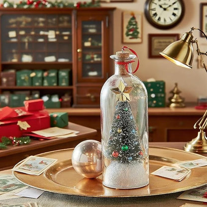 Christmas Tree Message in a Bottle,Recordable Christmas Tree Voice Message Bottle Ornament,with Playback Cork,Snowy Scene in Vintage Bottle,Unique Christmas Festive Gift (1)
