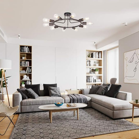 BONLICHT Modern Sputnik Chandelier Oil-Rubbed Bronze 10-Light Mid Century Semi Flush Mount Ceiling Light Fixture Retro Chandelier Lighting for Living Room Dining Room Bedroom