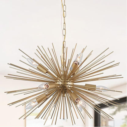 24" Modern Golden Sputnik Chandelier Vintage 9-Lights Geometric Starburst Chandelier Light Fixture Gold Solid Metal Sputnik Chandeliers for Dining Room, Kitchen, Bedroom, Living Room, E12