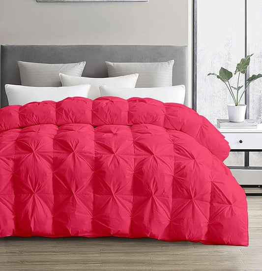 SLEEP-NEST Hotel Luxury Eastern King 118x110 Inch Weighted Down Alternative Pinch Pleat 1 Piece Comforter with 8 Tabs/Loops 400 GSM-Box Stitched Duvet Insert Extra Large Breathable - Hot Pink
