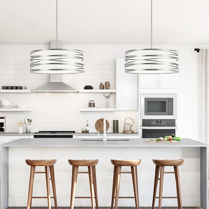 19.7" Drum Chandelier 5-Light Brushed Nickel Modern Pendant Light Adjustable Hanging Lighting Chandeliers for Dining Room Kitchen Island Foyer Living Room Bedrooms