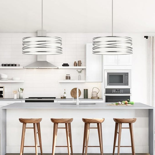 19.7" Drum Chandelier 5-Light Brushed Nickel Modern Pendant Light Adjustable Hanging Lighting Chandeliers for Dining Room Kitchen Island Foyer Living Room Bedrooms