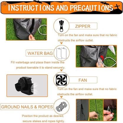 LANGXUN 8ft Pixel Zombie 2025 Halloween Inflatable Decoration - Giant Blow-Up Outdoor Indoor Cute Skeleton Ghost Yard Decor with LED Lights for Lawn, Garden, Patio Party Display