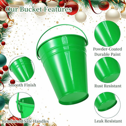 Sadnyy 12 Pack Metal Buckets with Handle, Galvanized Bucket 4.5 x 5 Inch Basket Bucket for Kids, Kids Party Supplies, Crafts for Christmas Halloween Christmas Candy Bars Vase Crafts(Green)