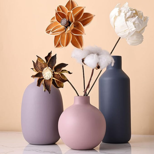 Small Ceramic Modern Farmhouse Vase,Purple Pink Blue Vase,Minimalist Vases Home Decor,Organic Modern Home Decor for Table,Living Room,Bookshelf,Entryway Drinking Fireplace Décor,Set of 3 (A)