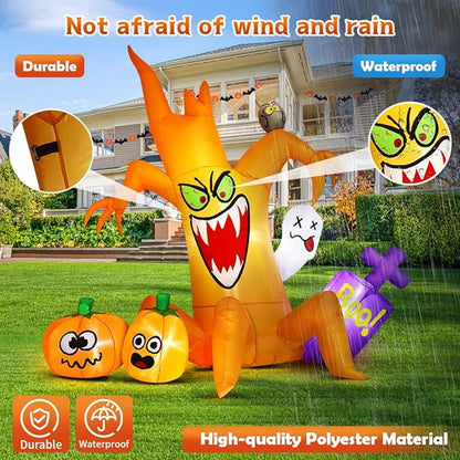 8FT Halloween Inflatables Spooky Tree with Pumpkin Ghost Led Light Halloween Inflatables Outdoor Decorations Blow up Inflatables for Holiday Party Lawn Yard Garden Décor