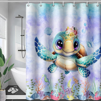 AILONEN Sea Turtle Shower Curtain for Kids Boys Girls,Cute Turtle Kids Bath Curtain Ocean Animal Tie Dye Shower Curtain 72" W*72" H Women Bathroom Curtain Polyester Waterproof Curtain with 12 Hooks