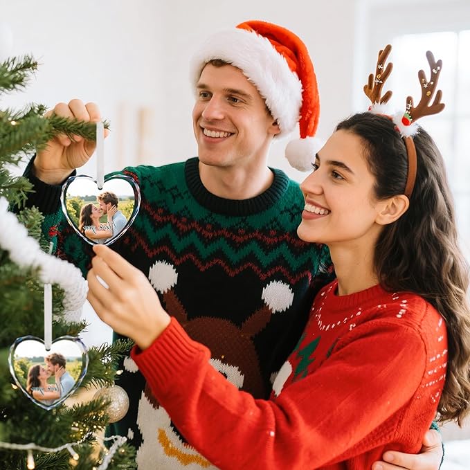 Personalized Christmas Ornaments 2025 - Custom Crystal Photo Ornaments for Christmas Tree, Wedding Engagement Gifts for Couples, Bridal Shower Gifts for Bride