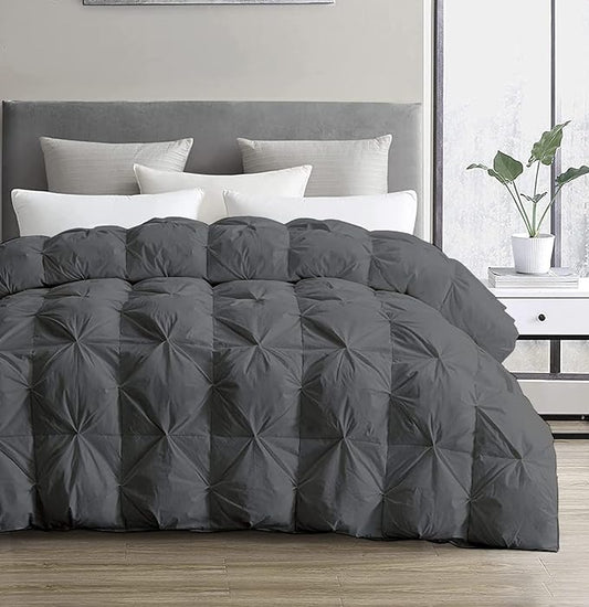SLEEP-NEST Twin XL Comforter - 68x92 Ultra Soft All-Season Pinch Pleat 1 Piece Blanket - Elegant Pintuck Design Down Alternative Quilt - Lightweight, Cooling Dorm Bedding with 8 Tabs - Dark Grey