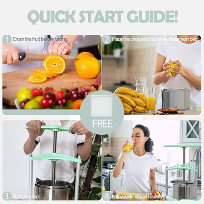 SQUEEZE master Cheese Tincture Herb Fruit Wine Manual Press-1.6Gallon/ 6 Litre with Triangular Structure & T-Handle-Stainless Steel for Juice, Cider,Wine,Olive Oil-Green
