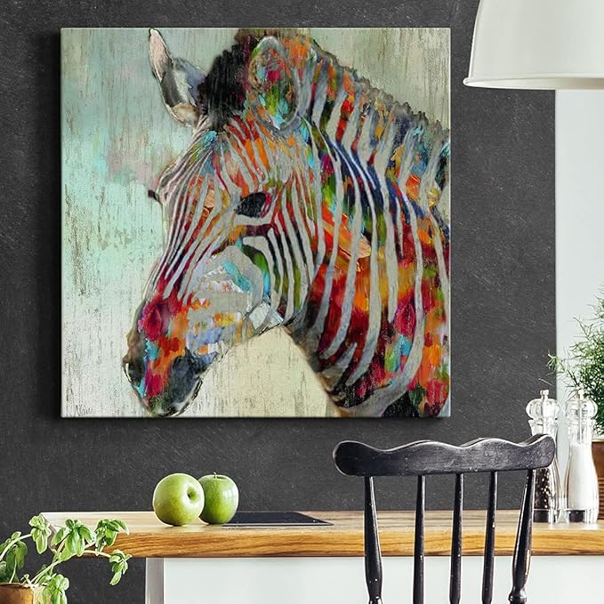 Abstract Wall Art Animals Poster for Bedroom and Living Room,Paint Splash Zebra Wall Art, Ready to Hang, 24'' x 24''