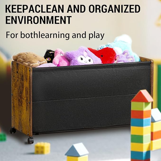 Toy Box, Toy Storage Organizer, Toy Box for Boys Girls, Wooden Kids Storage, Patented Design